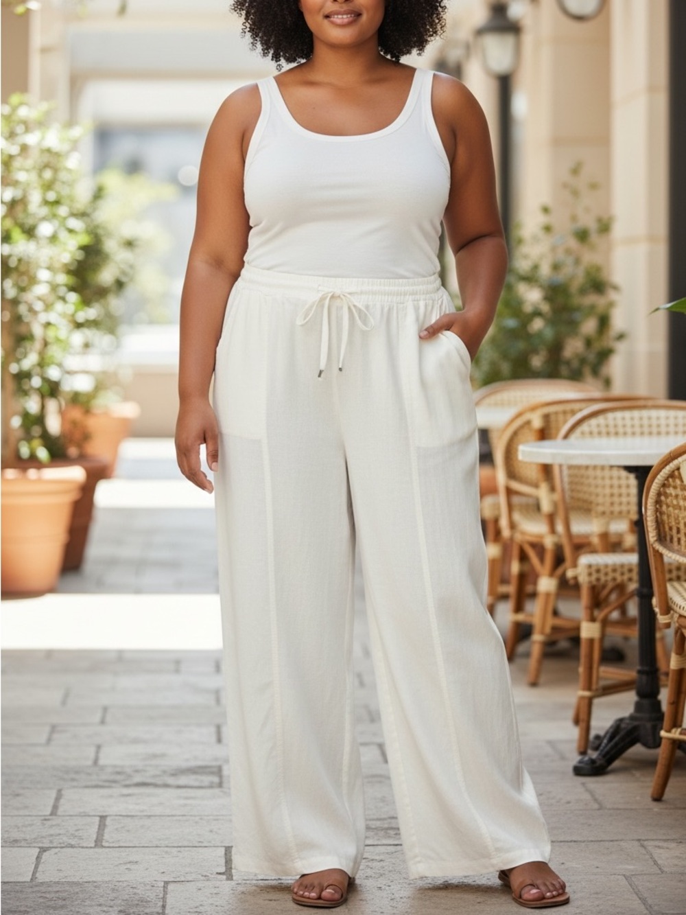 Lord & Taylor White Linen Drawstring Chinos 20W Capsule Summer